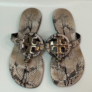 Tory Burch Women's Miller Stamped Snake Printed Leather Sandals Flats 10.5